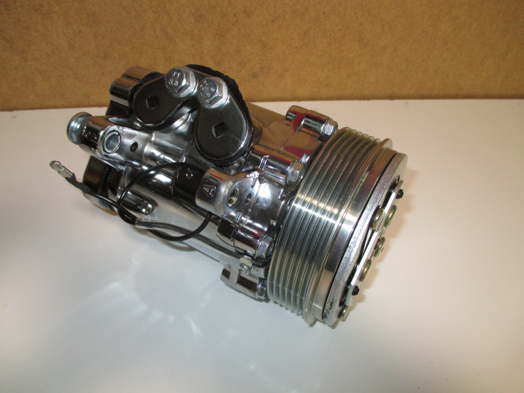 Chrome Mini AC Compressor - Sanden SD-7 Style - Serpentine Pulley # ...