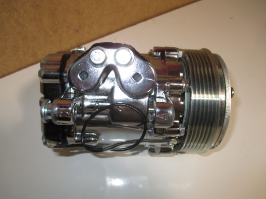 Chrome Mini AC Compressor - Sanden SD-7 Style - Serpentine Pulley #HC5005C - Image 3