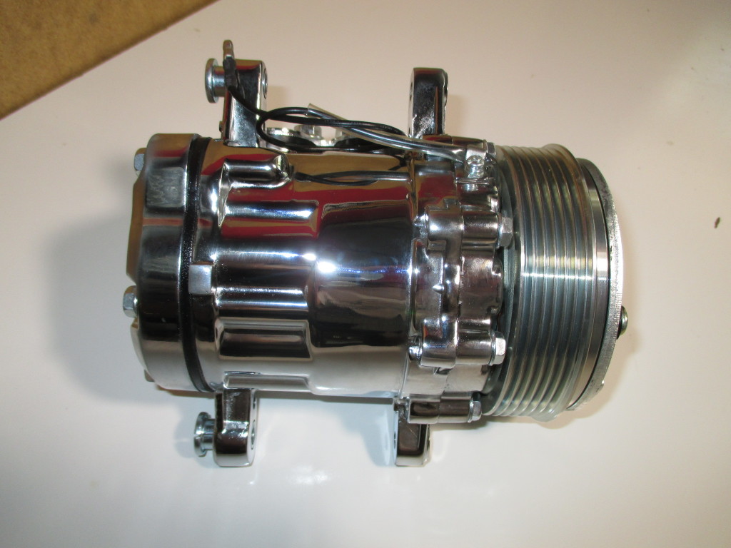 Chrome Mini AC Compressor - Sanden SD-7 Style - Serpentine Pulley # ...