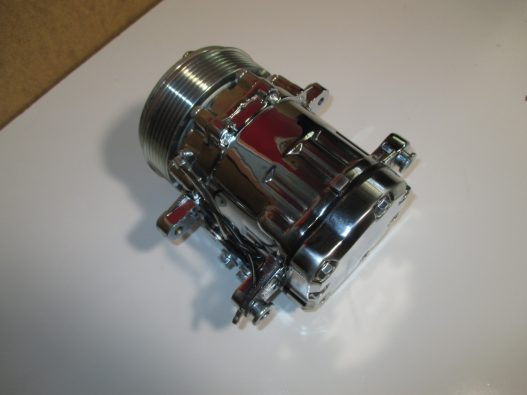 Chrome Mini AC Compressor - Sanden SD-7 Style - Serpentine Pulley #HC5005C - Image 7