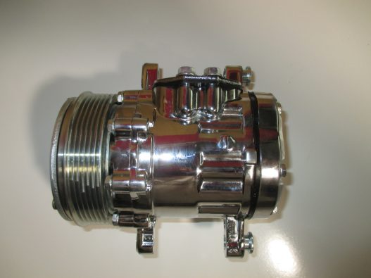 Chrome Mini AC Compressor - Sanden SD-7 Style - Serpentine Pulley #HC5005C - Image 8