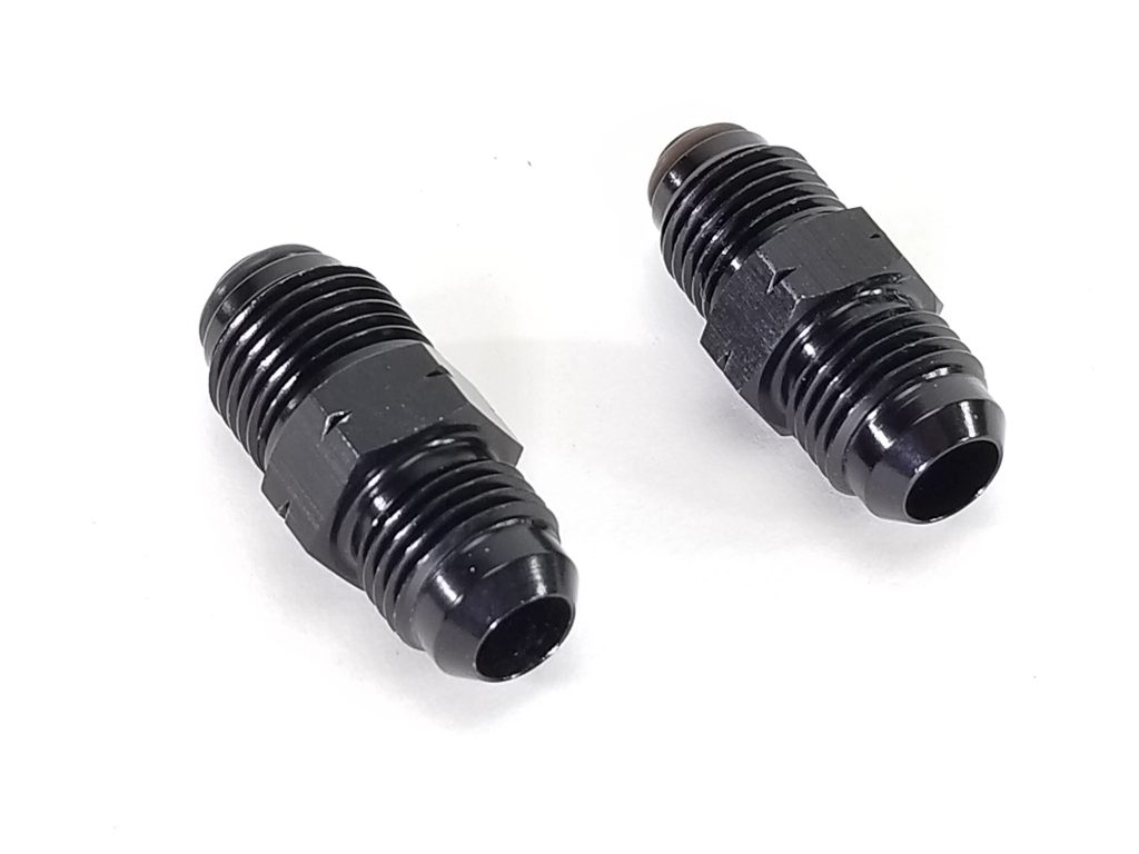 6AN Adapters for TBI Throttle Body Fuel fittings Black Anodized 47