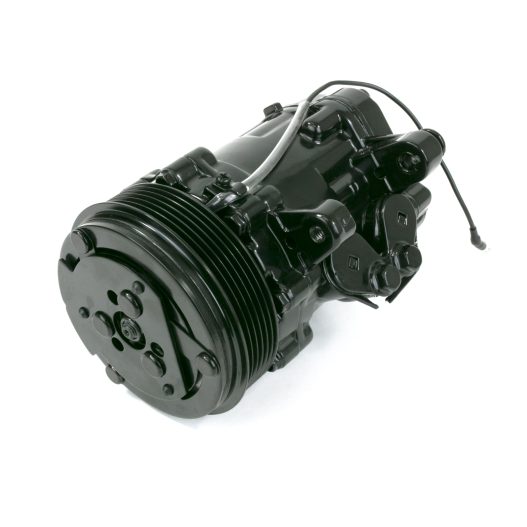 Black Mini AC Compressor - Sanden SD-7 Style - Serpentine Pulley #HC5005BK
