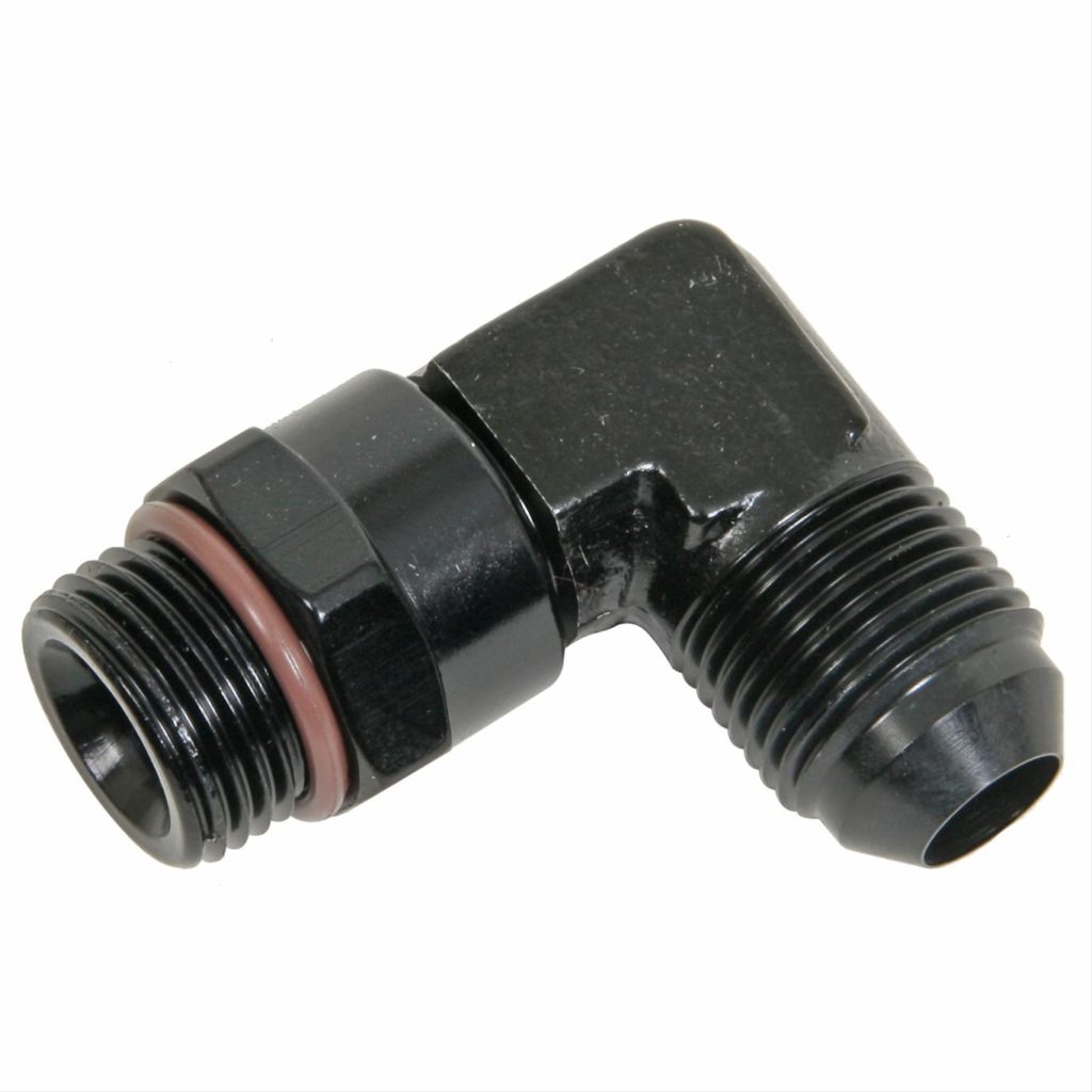 LokoCar 8AN Flare To 8AN ORB Male Swivel Adapter Fitting - 90 Degree, Black Anodized