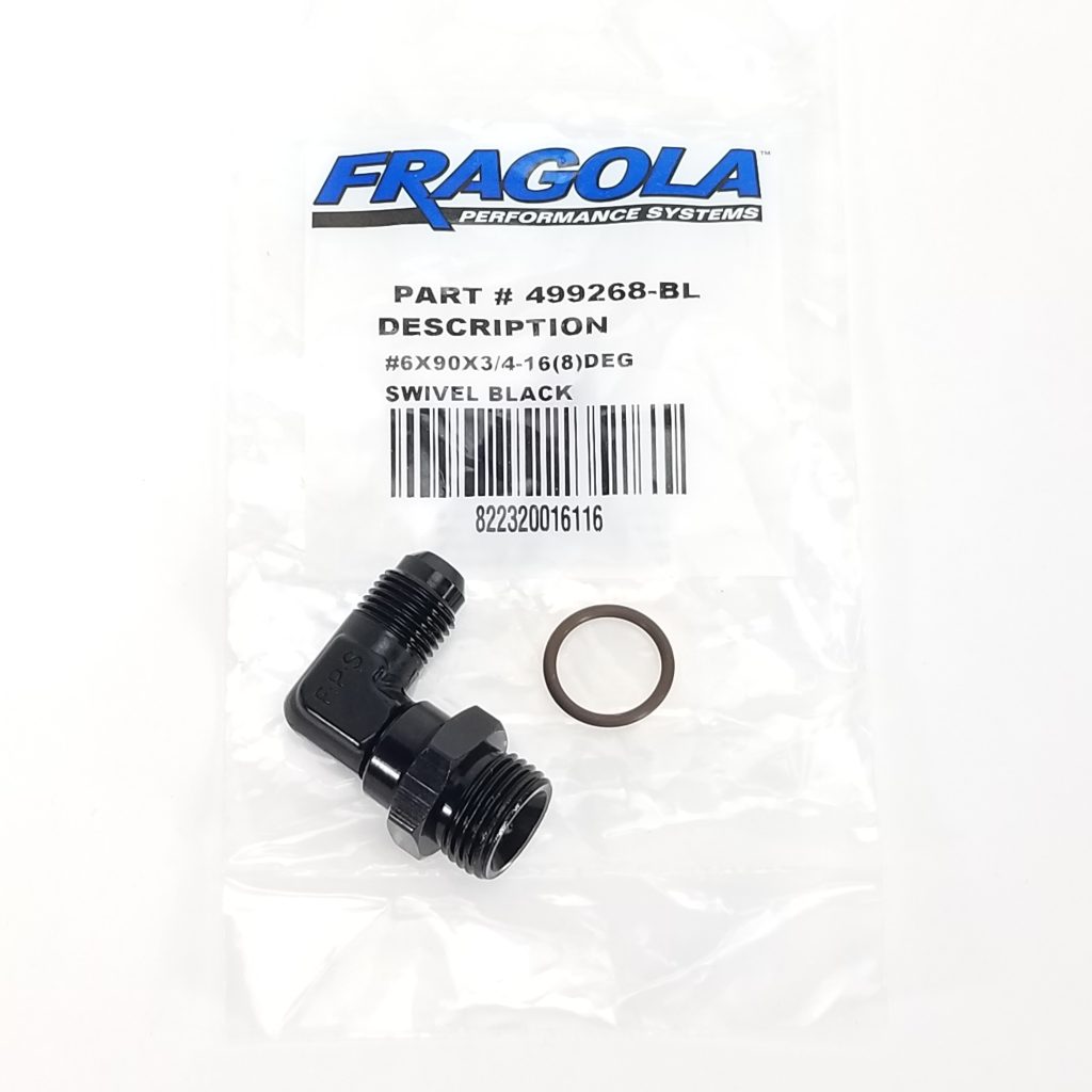 -8 ORB to -6AN 90 Degree Adapter Fitting - Black - Fragola 499268-BL - WARR  Performance LLC