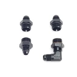 Tight Clearance Fuel Rail Fitting Kit, 1-90 Degree, 3-Straight -6AN -8ORB Rails