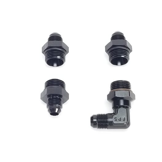 Tight Clearance Fuel Rail Fitting Kit, 1-90 Degree, 3-Straight -6AN -8ORB Rails