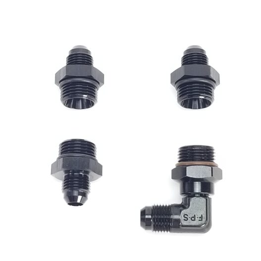 Tight Clearance Fuel Rail Fitting Kit, 1-90 Degree, 3-Straight -6AN -8ORB Rails - Image 2